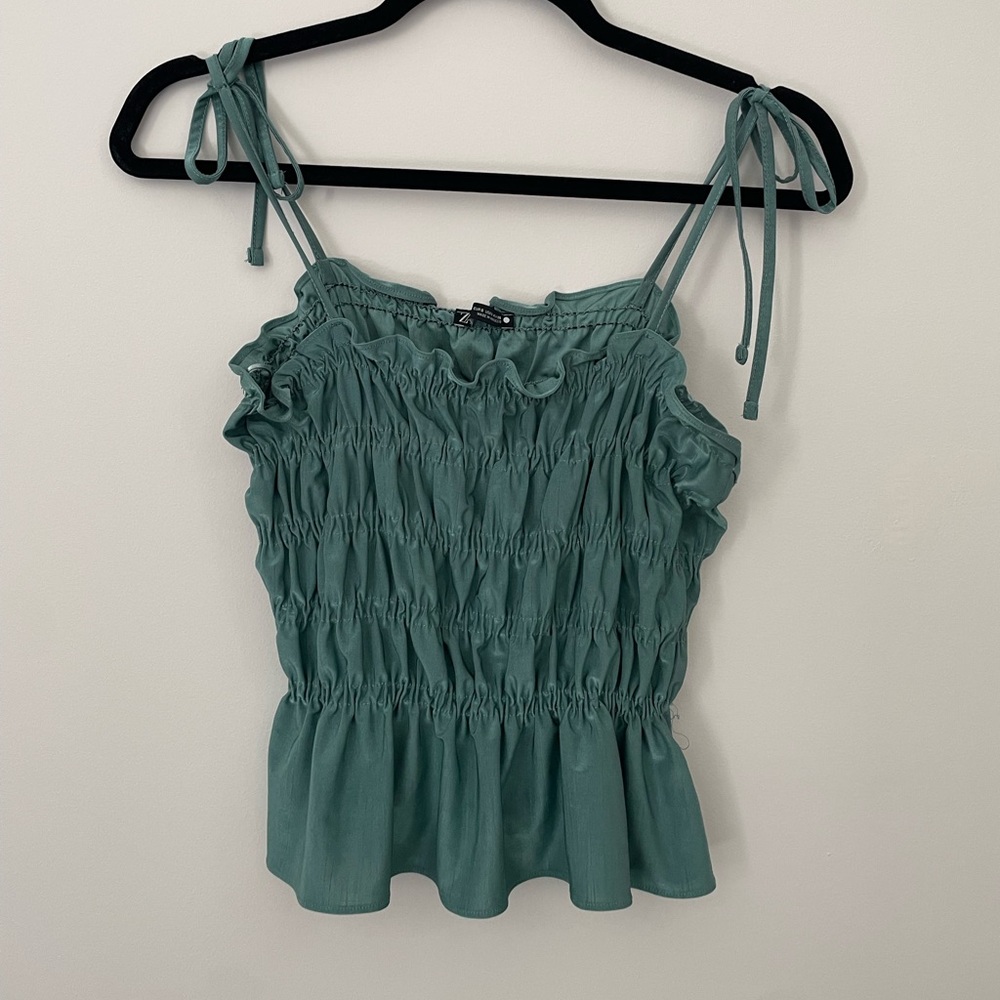 Zara Green Smocked Ruffle Top